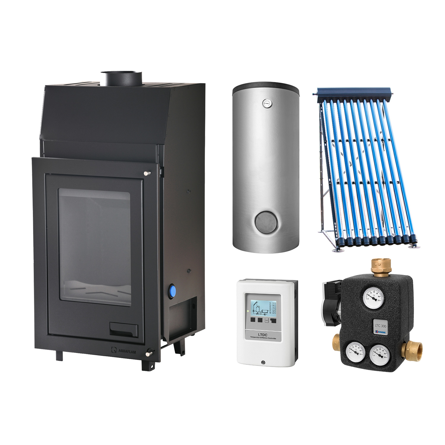 Aquaflam 12 Basic Set + Solarthermie-Set 2 (11 m²) + Kombispeicher THKE 600 + SWT