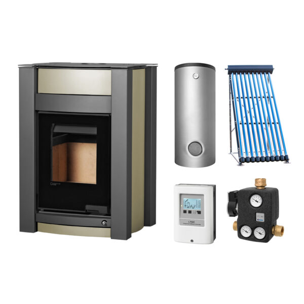 Aquaflam Vario Kalmar Basic Olive Set + Solarthermie-Set 2 (11 m²) + Hygienespeicher SHS 550 + SWT