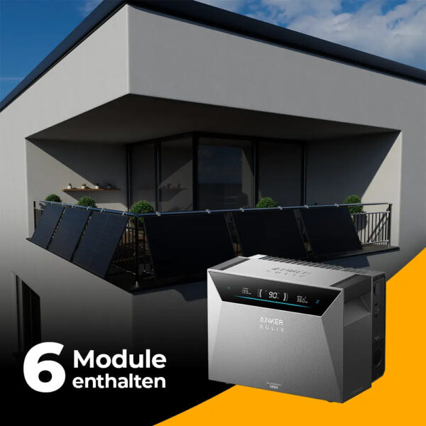 Solarkraftwerk 3000W mit Speicher Anker SOLIX 4 Pro - Komplettset Gitterbalkon
